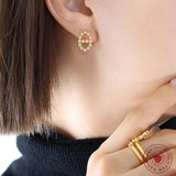 Geometric Rhinestone Earrings Hand-Made Brass Sensitive Graceful