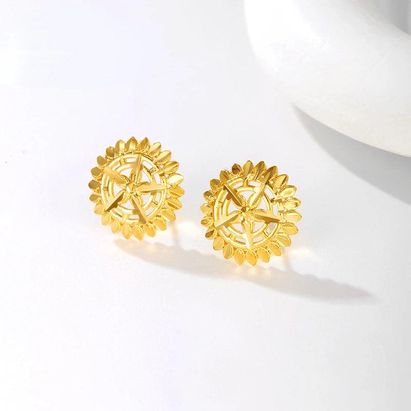 18K Retro Stud Earrings for Women Bride Wedding