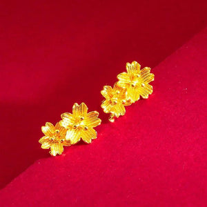 14K Flower Stud Earring for Women Bride Vietnam Sand Plated Stud Earring