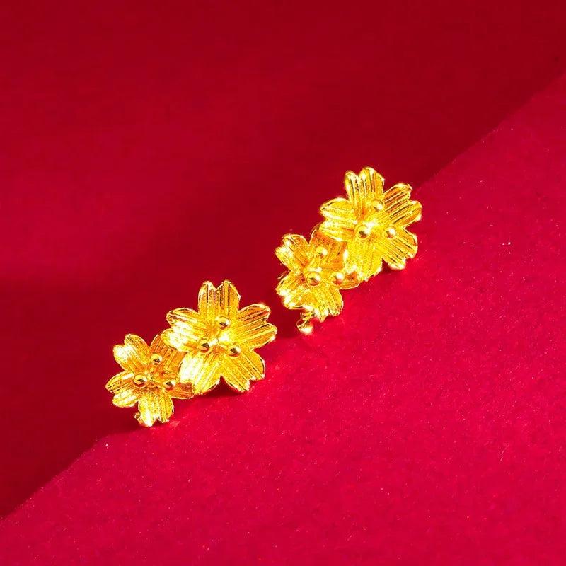 14K Flower Stud Earring for Women Bride Vietnam Sand Plated Stud Earring