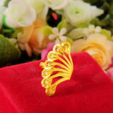 14K Hollow Pteris Rings Women Birthday Wedding Engagement Pure Fine Jewelry