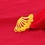 14K Hollow Pteris Rings Women Birthday Wedding Engagement Pure Fine Jewelry