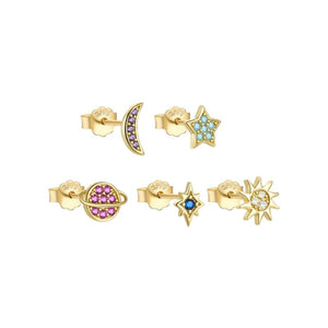 925 Silver Star Moon Sun Zircon Earrings Set