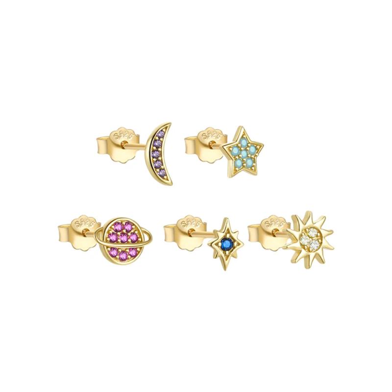 925 Silver Star Moon Sun Zircon Earrings Set
