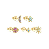 925 Silver Star Moon Sun Zircon Earrings Set