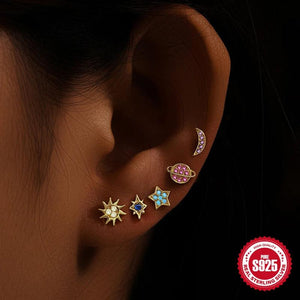 925 Silver Star Moon Sun Zircon Earrings Set