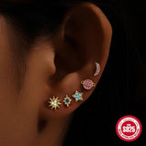 925 Silver Star Moon Sun Zircon Earrings Set