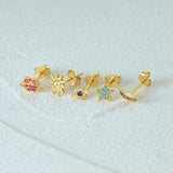 925 Silver Star Moon Sun Zircon Earrings Set