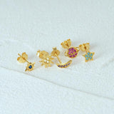 925 Silver Star Moon Sun Zircon Earrings Set