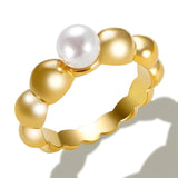Large Bead Pearl Ring Titanium Steel Electroplated 18 K Women Jewelry