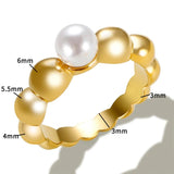 Large Bead Pearl Ring Titanium Steel Electroplated 18 K Women Jewelry