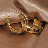 Stainless Steel 18K Texture Stone C Hoop Earrings for Women