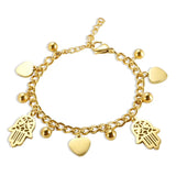 Stainless Steel Palm Heart Bracelet Cuban Link Chain Round Ball Bracelets