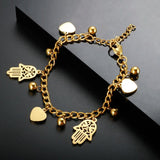 Stainless Steel Palm Heart Bracelet Cuban Link Chain Round Ball Bracelets