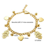 Stainless Steel Palm Heart Bracelet Cuban Link Chain Round Ball Bracelets
