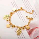 Stainless Steel Palm Heart Bracelet Cuban Link Chain Round Ball Bracelets