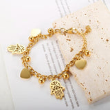 Stainless Steel Palm Heart Bracelet Cuban Link Chain Round Ball Bracelets
