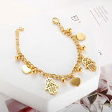 Stainless Steel Palm Heart Bracelet Cuban Link Chain Round Ball Bracelets