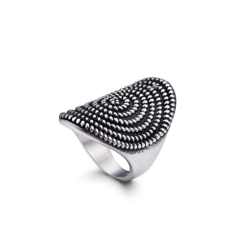 Fongten Oval Ring Stainless Steel Round Metal Big Mushroom Rings Unisex Silver