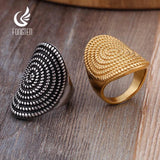 Fongten Oval Ring Stainless Steel Round Metal Big Mushroom Rings Unisex Silver