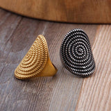 Fongten Oval Ring Stainless Steel Round Metal Big Mushroom Rings Unisex Silver