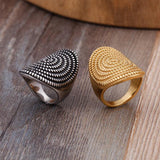 Fongten Oval Ring Stainless Steel Round Metal Big Mushroom Rings Unisex Silver