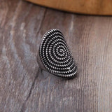 Fongten Oval Ring Stainless Steel Round Metal Big Mushroom Rings Unisex Silver