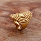 Fongten Oval Ring Stainless Steel Round Metal Big Mushroom Rings Unisex Silver