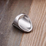 Fongten Oval Ring Stainless Steel Round Metal Big Mushroom Rings Unisex Silver