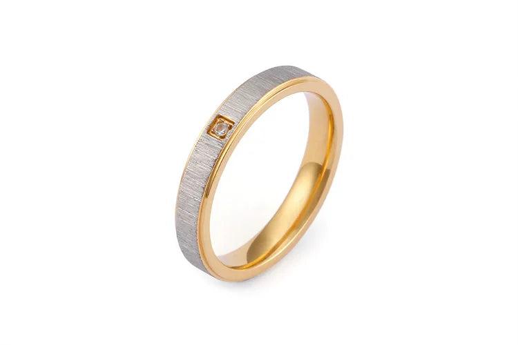 Stainless Steel Rhinestone Anillos Brushed Wedding Bands