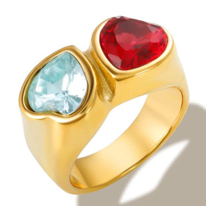 Heart-shaped Zircon Finger Ring Steel Titanium Electroplating 18 k