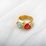 Heart-shaped Zircon Finger Ring Steel Titanium Electroplating 18 k
