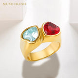 Heart-shaped Zircon Finger Ring Steel Titanium Electroplating 18 k