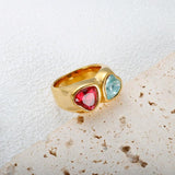 Heart-shaped Zircon Finger Ring Steel Titanium Electroplating 18 k