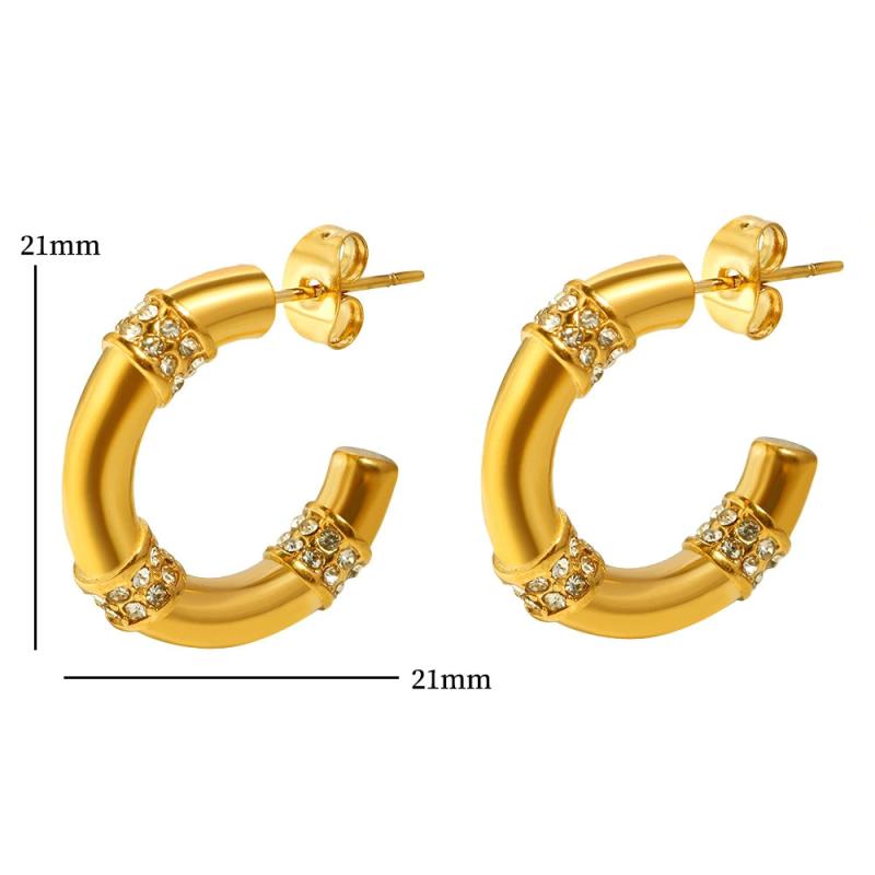 Classic Zirconia Inlaid C-shaped Earrings Crystal 18k Silver