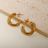 Classic Zirconia Inlaid C-shaped Earrings Crystal 18k Silver