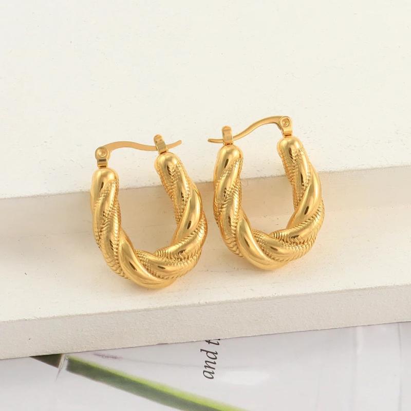 Gorgeous Twisted 316L Stainless Steel Hoop Earrings 18K Jewelry Women