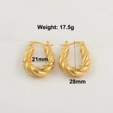 Gorgeous Twisted 316L Stainless Steel Hoop Earrings 18K Jewelry Women