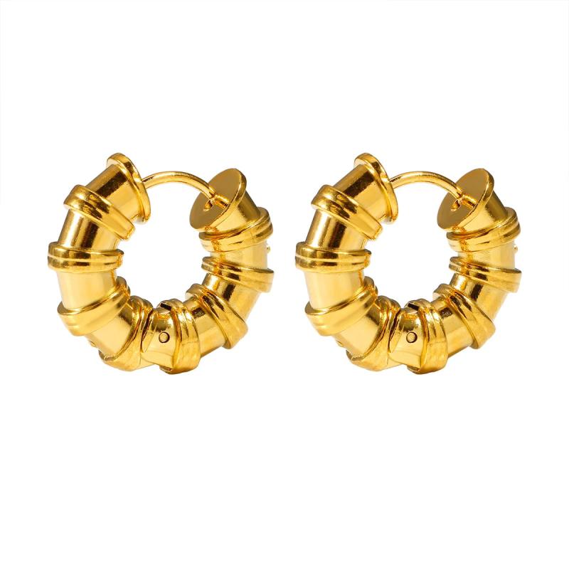 Bamboo Stainless Steel 18k Hoop Earrings for Women