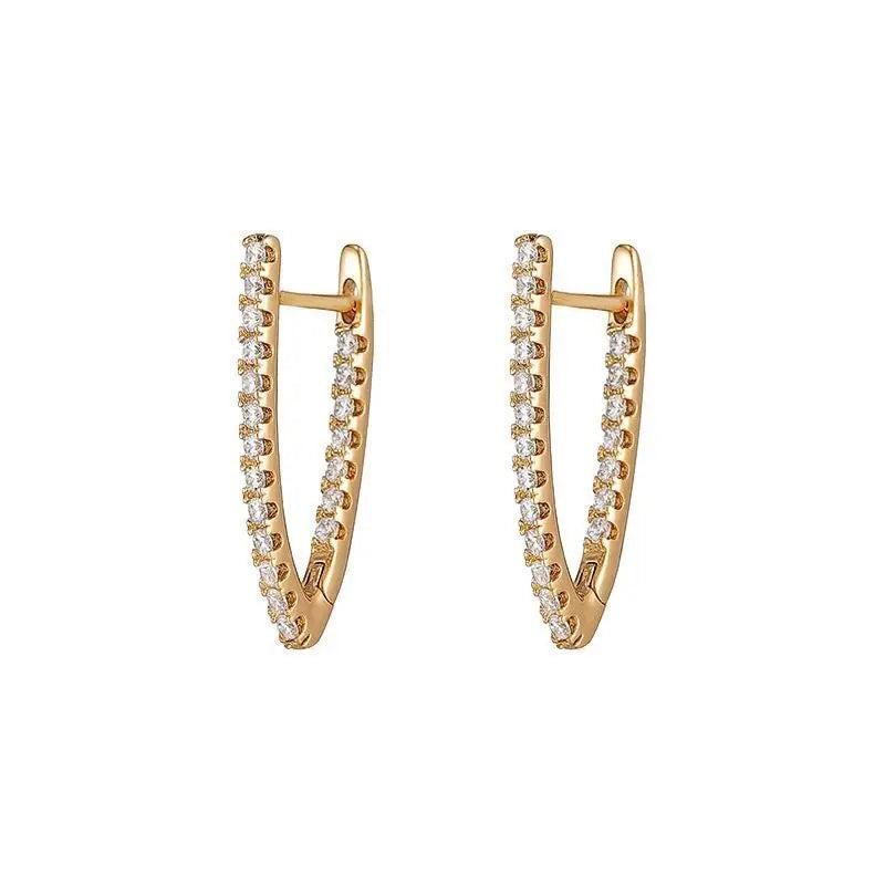 Elegant 18k V Shaped Zircon Hoop Earrings for Women