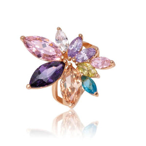 18K Zircon Flower Ring Multicolor Party Jewelry