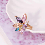 18K Zircon Flower Ring Multicolor Party Jewelry