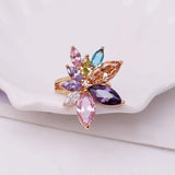 18K Zircon Flower Ring Multicolor Party Jewelry