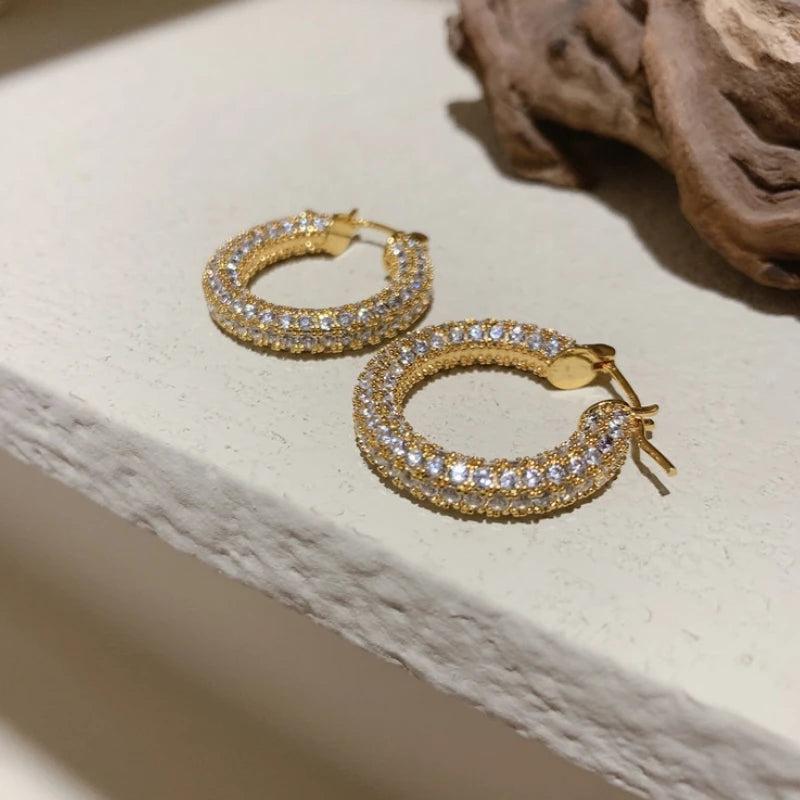 Iced Out CZ Hoop Earrings Hip Hop Bling Women's Gift