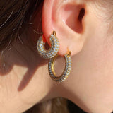 Iced Out CZ Hoop Earrings Hip Hop Bling Women's Gift