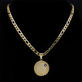Islamic Muslim Allah Evil Eye Men's Necklace Stainless Steel Round Jewelry