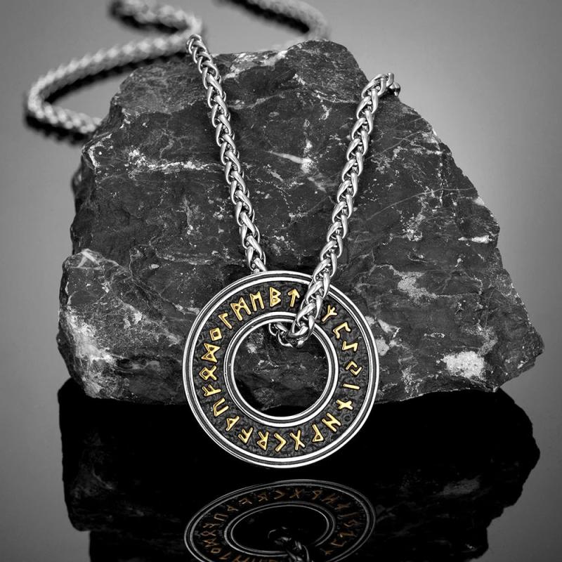 Nordic Runes Letter Necklace Men's Pendant Stainless Steel Chain Talisma