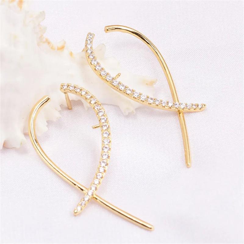 14K Plated Linear Stud Earrings DIY Accessories Women