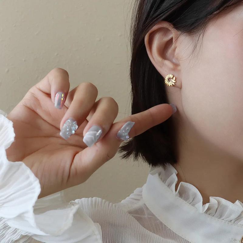 18K Plated Leaf Stud Earrings Stainless Steel Jewelry