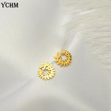 18K Plated Leaf Stud Earrings Stainless Steel Jewelry